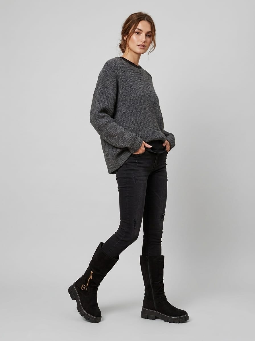 BOTA DE GAMUZA NEGRA MUJER  0448